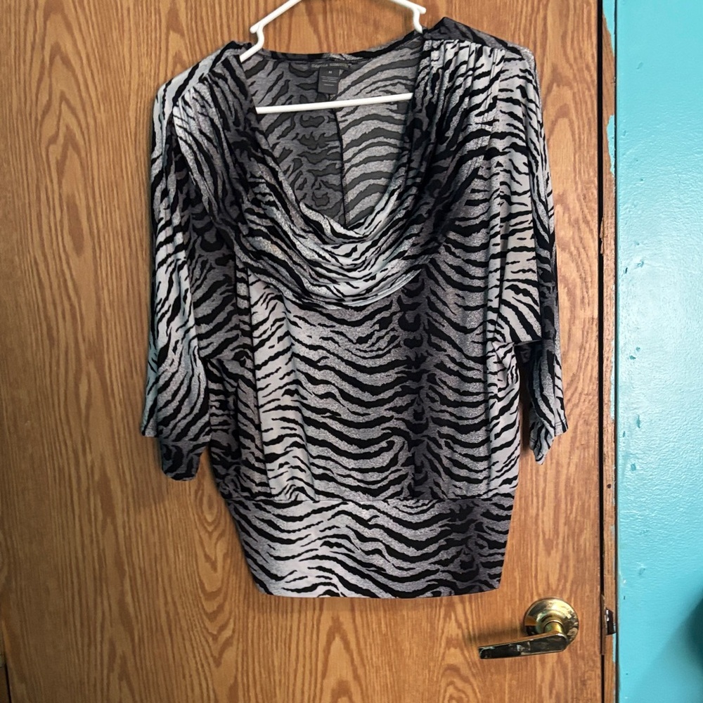 Isabella Rodriguez Black and Gray Zebra Print Blouse